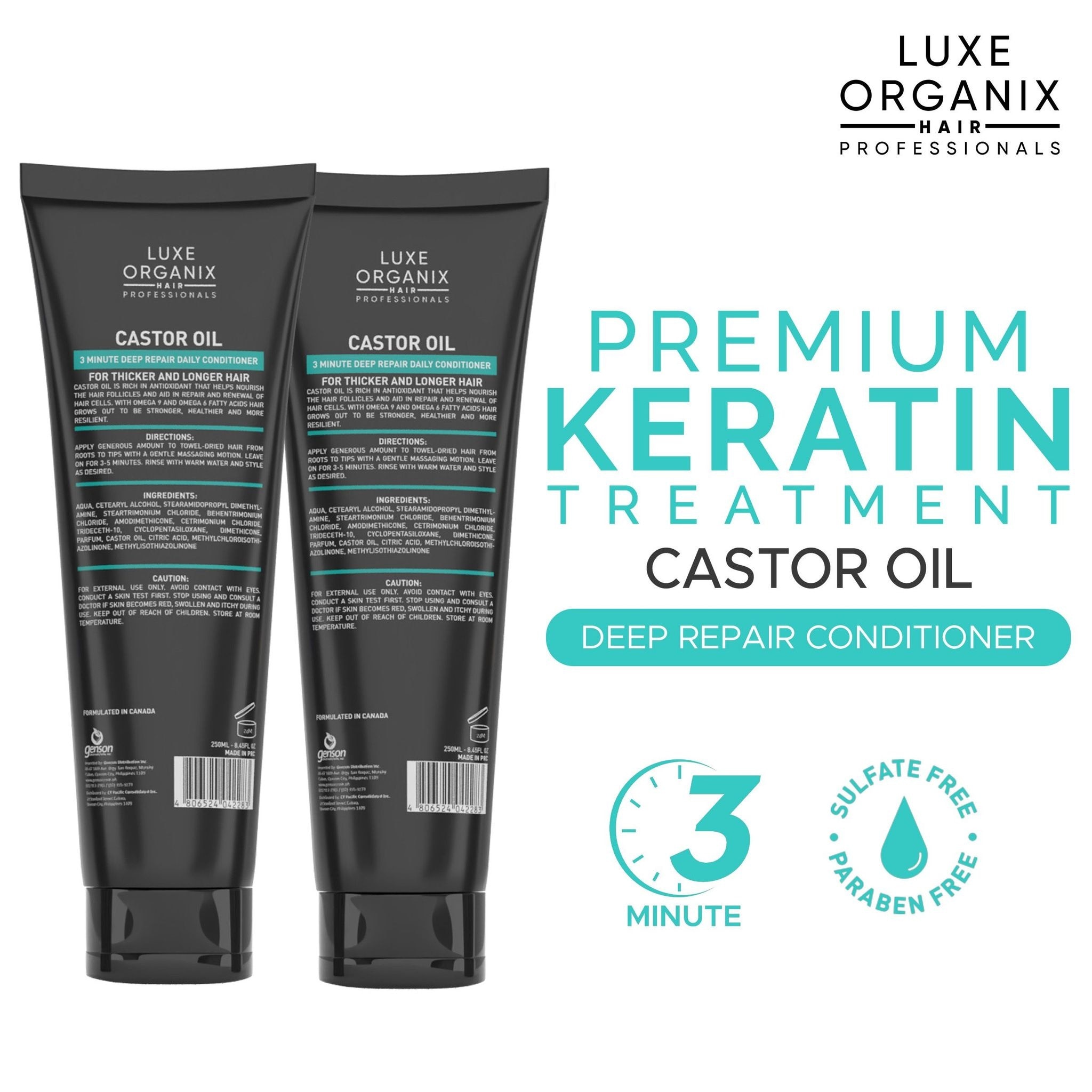 LUXE ORGANIX Premium Keratin Treatment Castor Oil 250ml B1T1