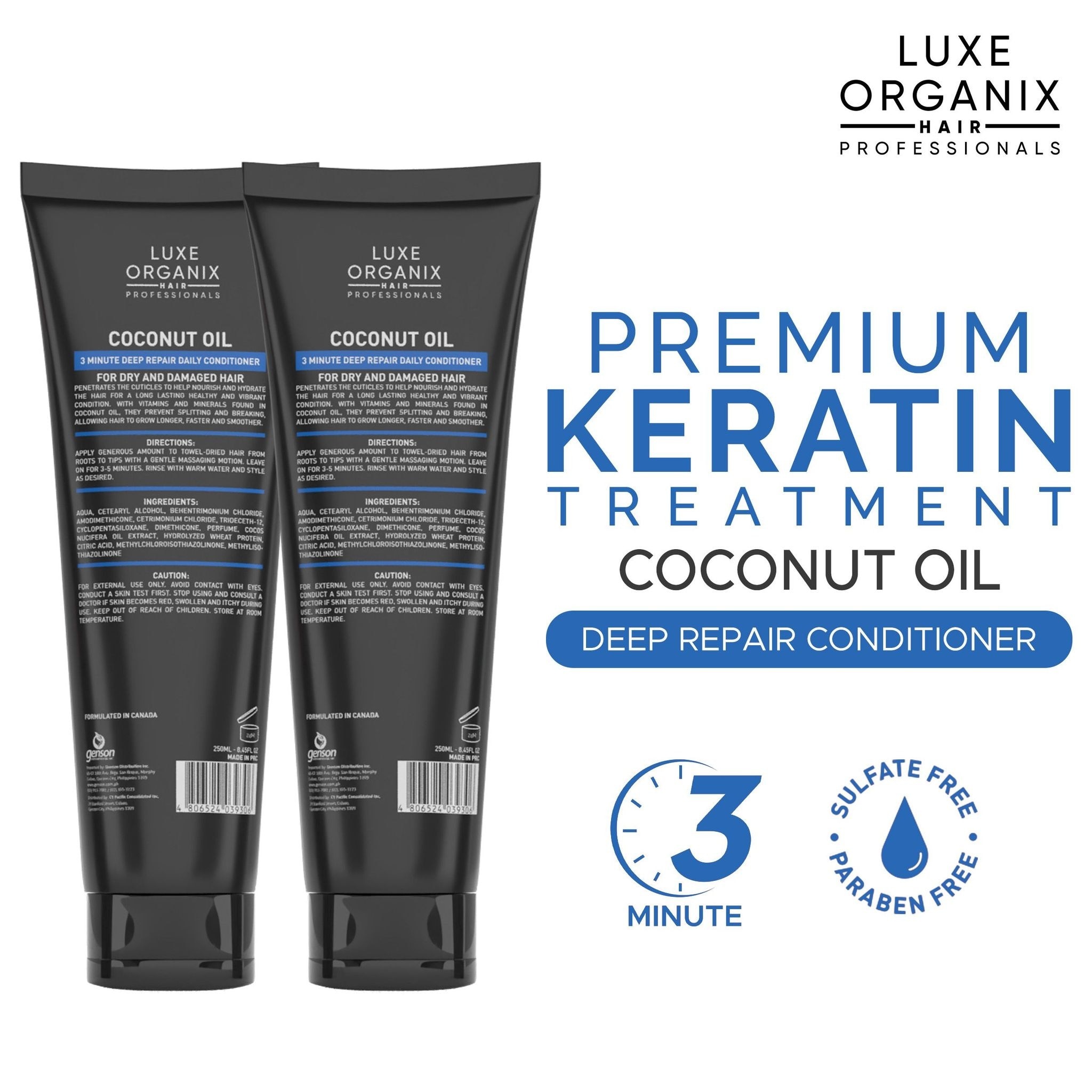 LUXE ORGANIX Premium Keratin Treatment Virgin Coconut Oil 250ml B1T1