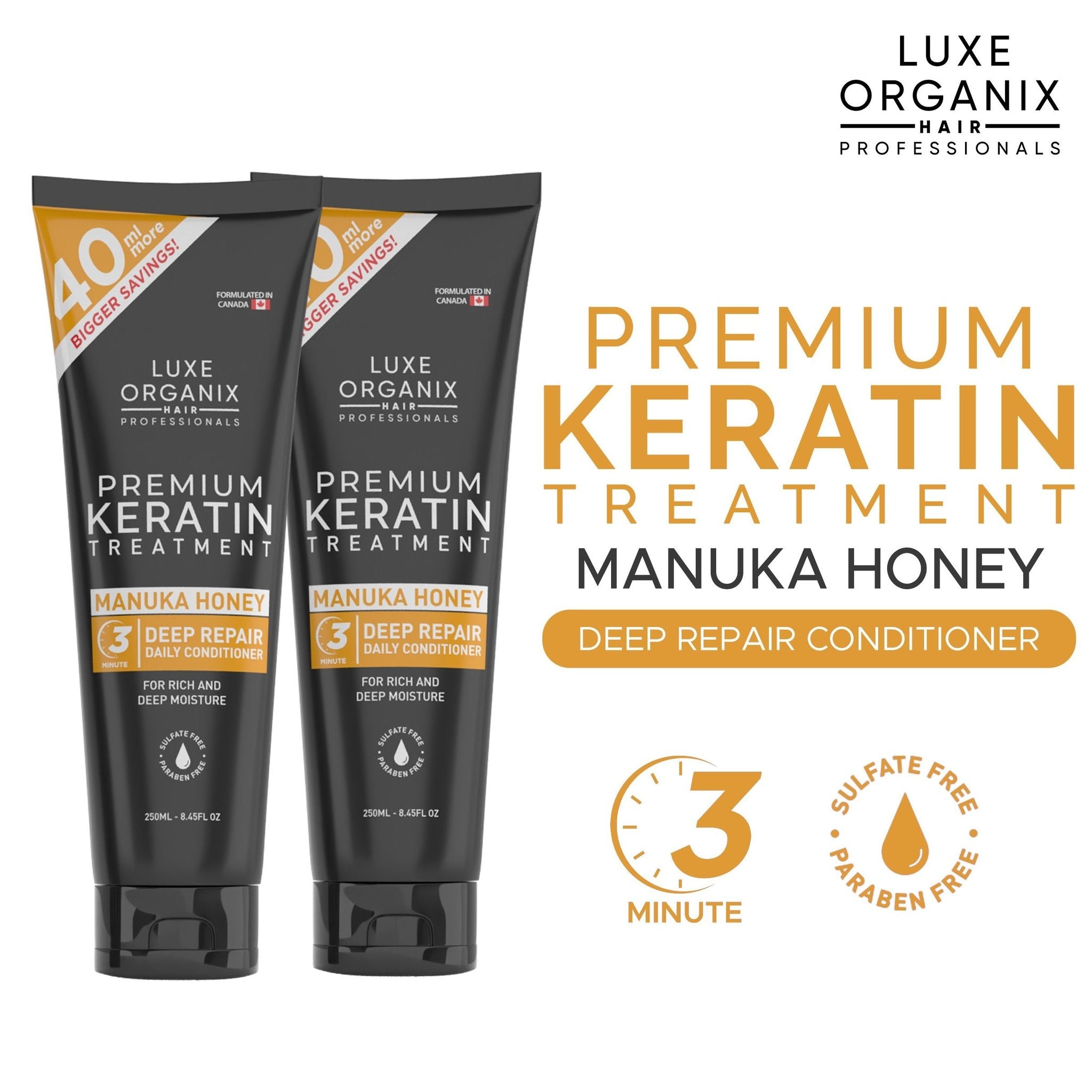 LUXE ORGANIX Premium Keratin Treatment Manuka Honey 250ml B1T1