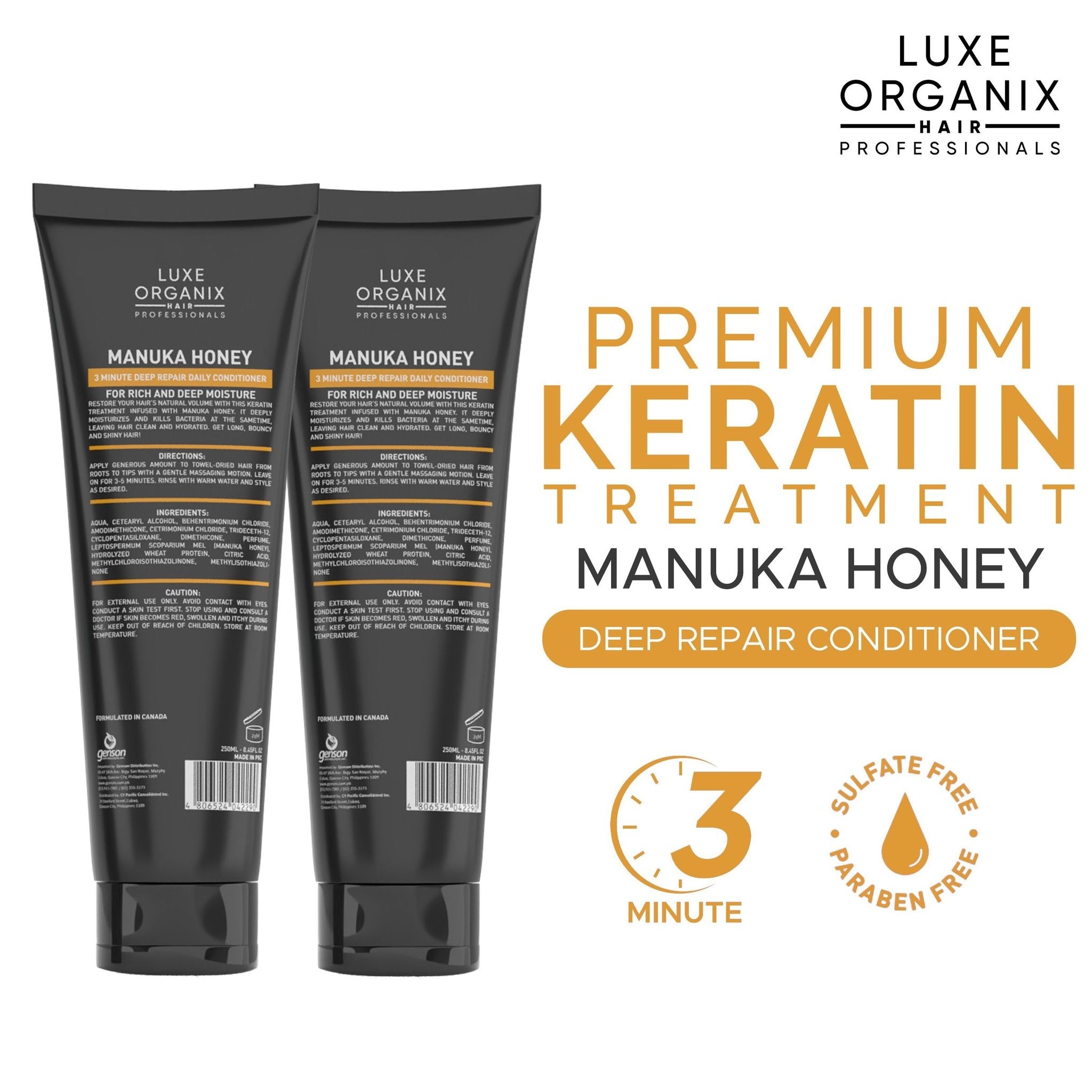 LUXE ORGANIX Premium Keratin Treatment Manuka Honey 250ml B1T1