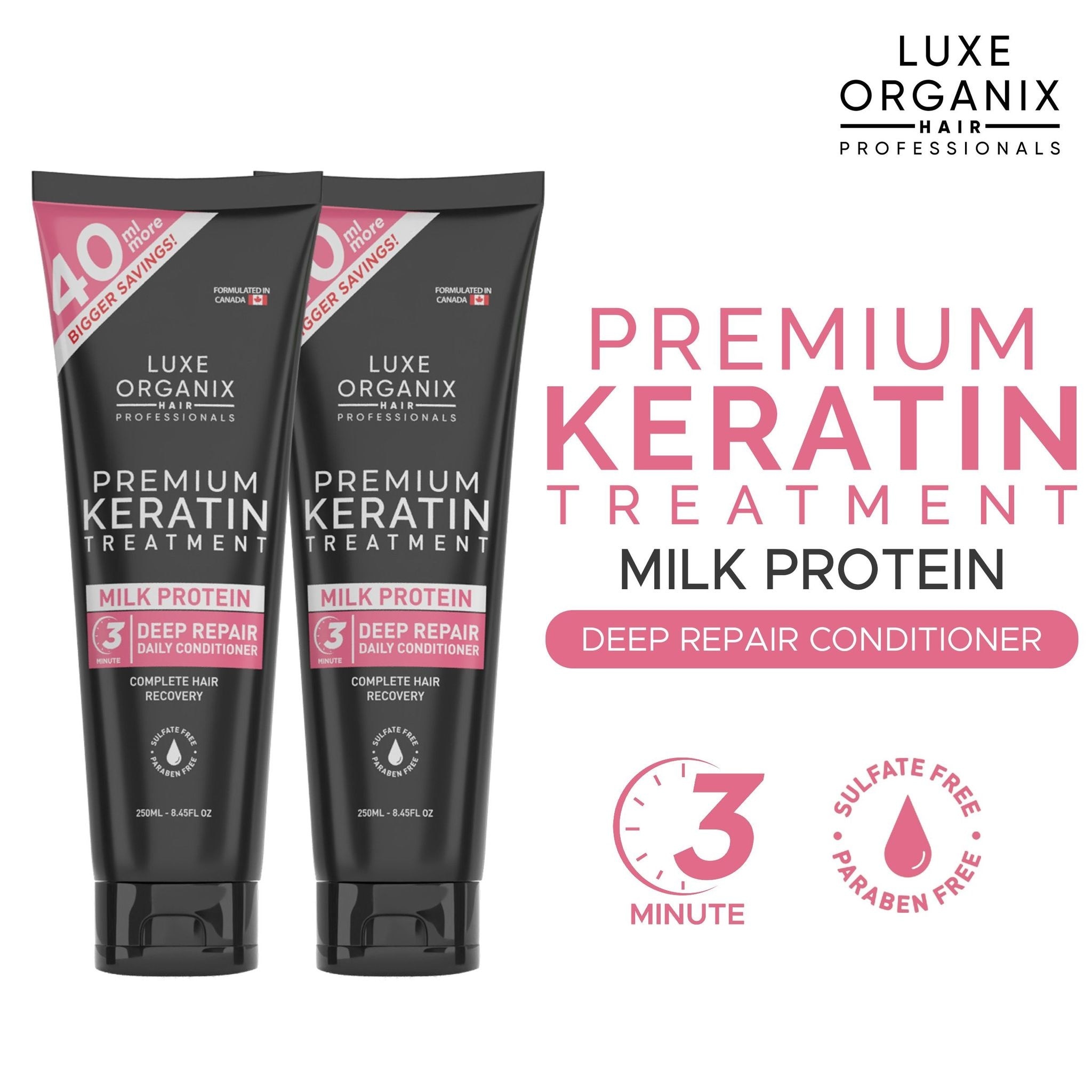 LUXE ORGANIX Premium Keratin Treatment Milk Protein 250ml B1T1