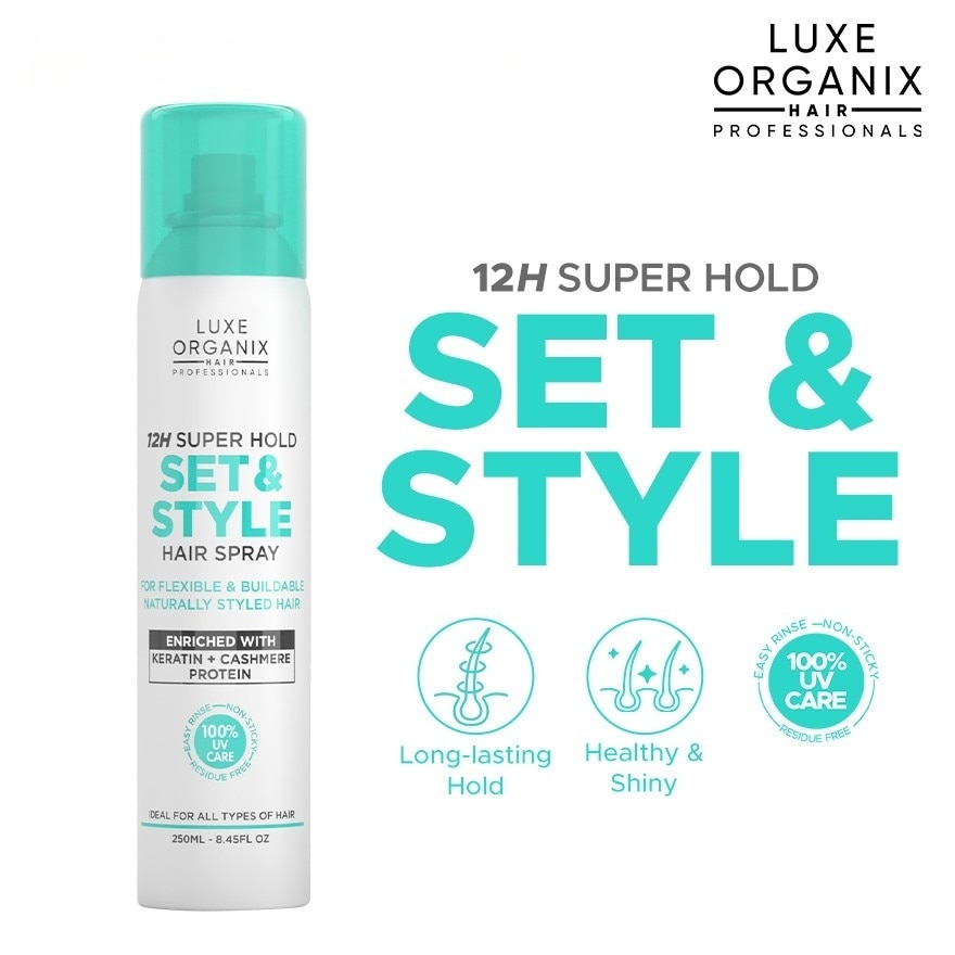 LUXE ORGANIX 12H Strong Hold Set & Style Hair Spray 250ml