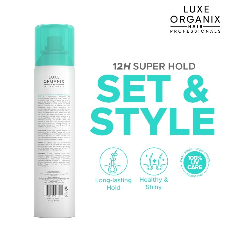 LUXE ORGANIX 12H Strong Hold Set & Style Hair Spray 250ml