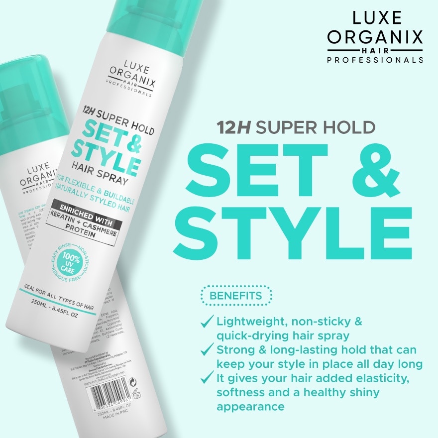 LUXE ORGANIX 12H Strong Hold Set & Style Hair Spray 250ml