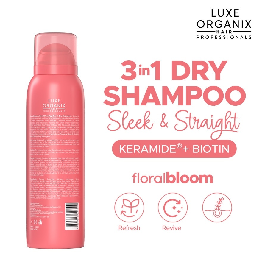 LUXE ORGANIX Hair Professionals 3in1 Dry Shampoo Sleek & Straight Floral Bloom 110ml