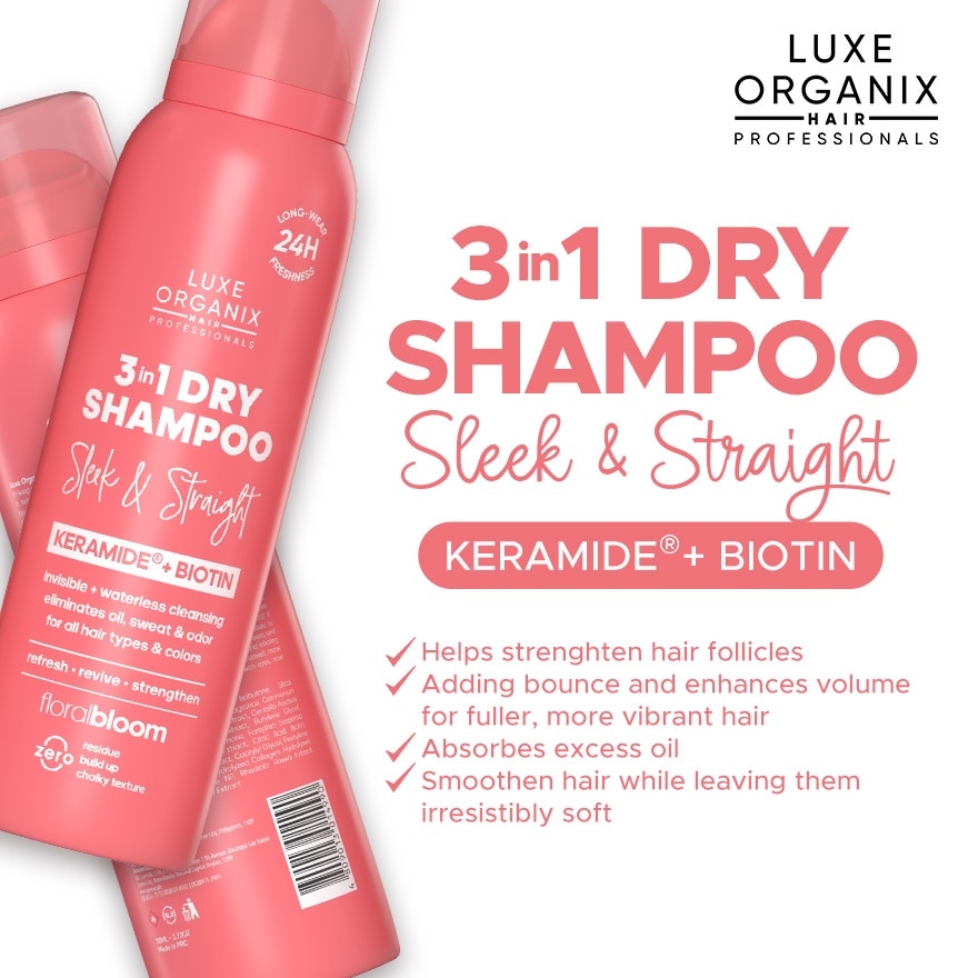 LUXE ORGANIX Hair Professionals 3in1 Dry Shampoo Sleek & Straight Floral Bloom 110ml