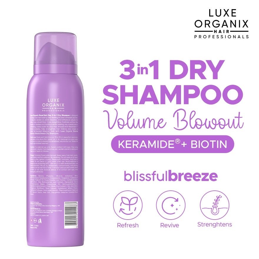 LUXE ORGANIX Hair Professionals 3in1 Dry Shampoo Volume Blowout Blissful Breeze 110ml