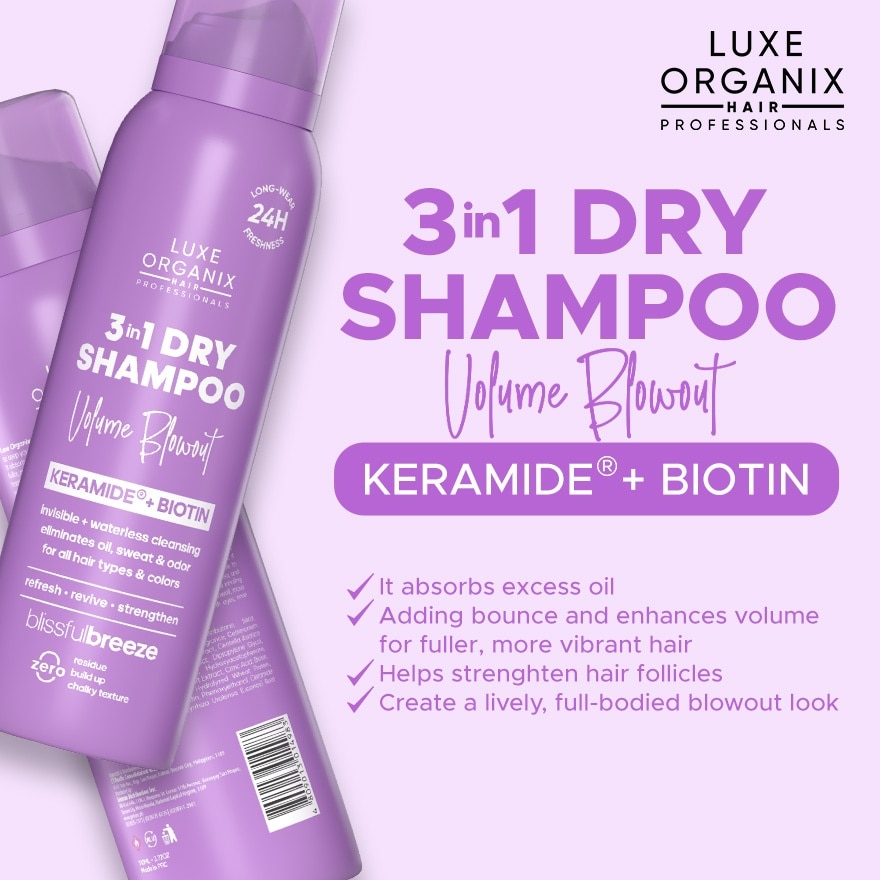 LUXE ORGANIX Hair Professionals 3in1 Dry Shampoo Volume Blowout Blissful Breeze 110ml