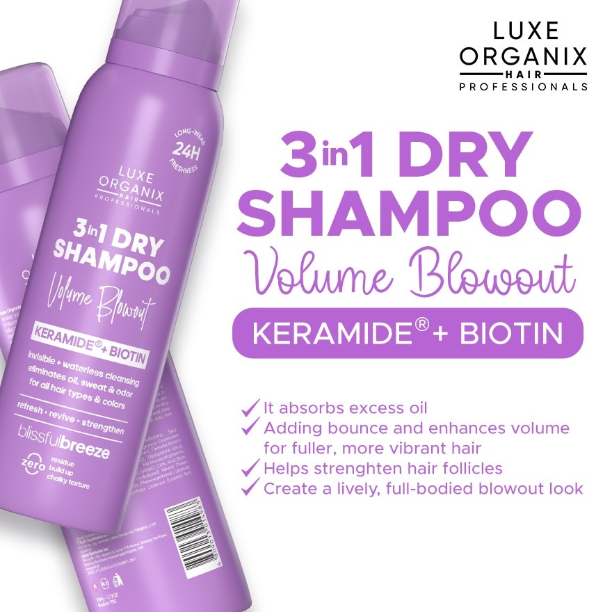 LUXE ORGANIX Hair Professionals 3in1 Dry Shampoo Volume Blowout Blissful Breeze 110ml