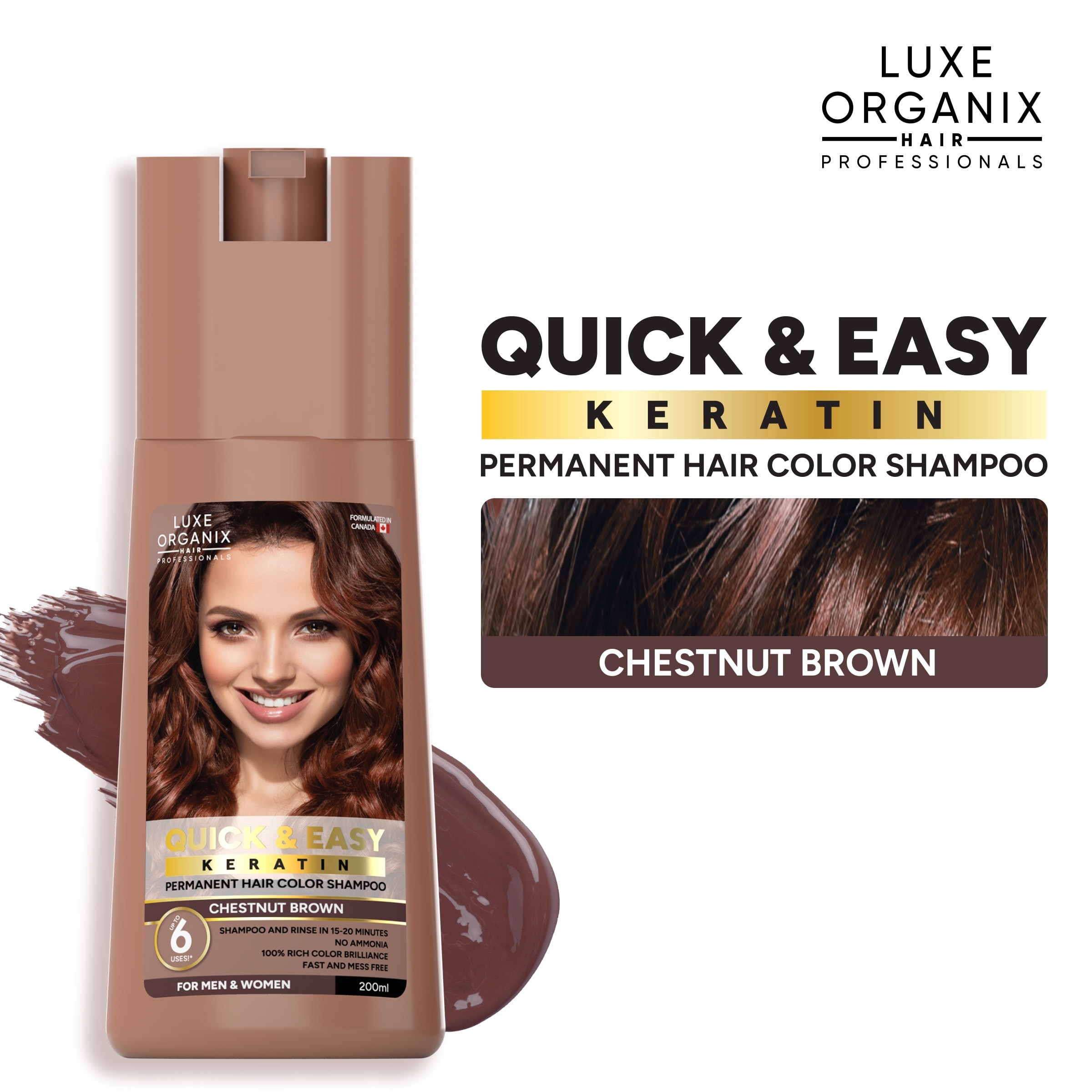 Luxe Organix Hair Color Shampoo Chestnut Brown 200ml