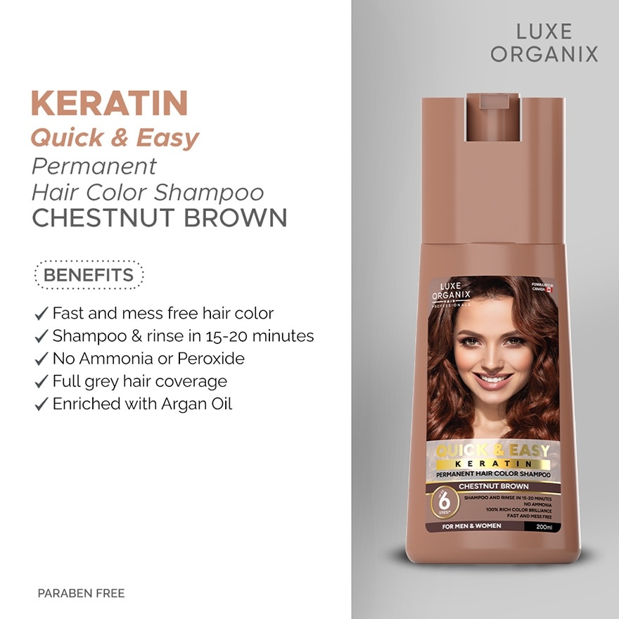 Luxe Organix Hair Color Shampoo Chestnut Brown 200ml