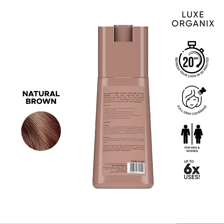 Luxe Organix Hair Color Shampoo Natural Brown 200ml