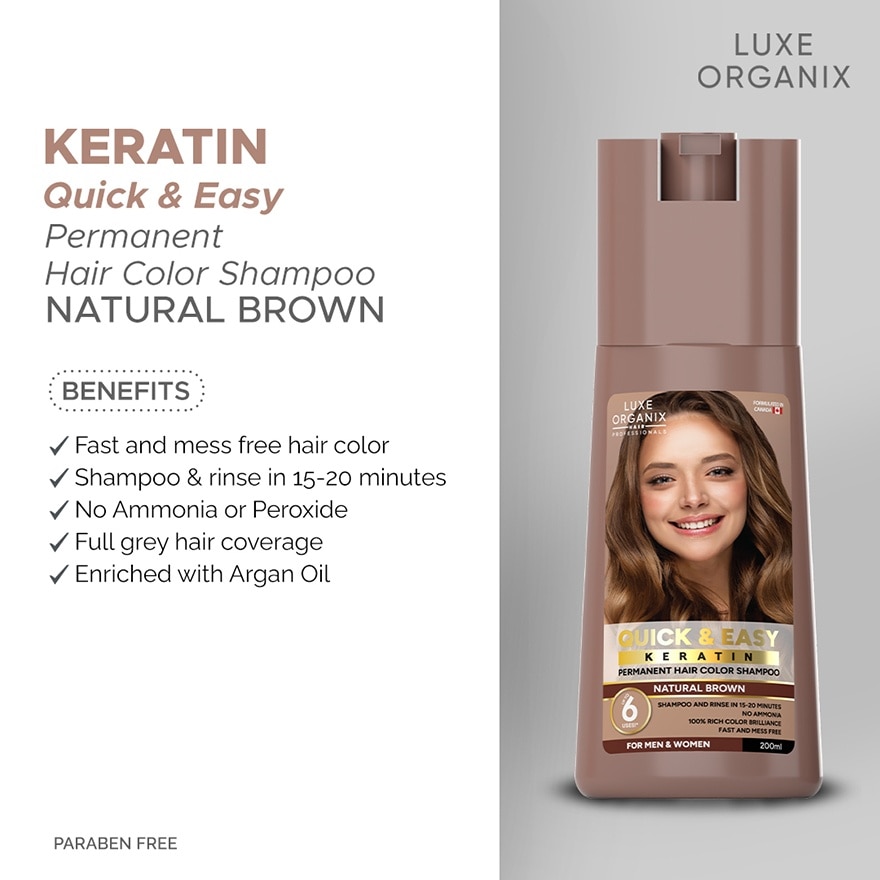 Luxe Organix Hair Color Shampoo Natural Brown 200ml