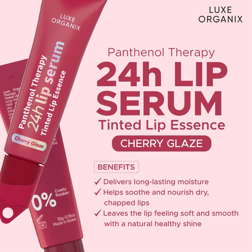 LUXE ORGANIX Panthenol Therapy 24H Lip Serum Tinted Lip Essence Cherry Glaze 10G