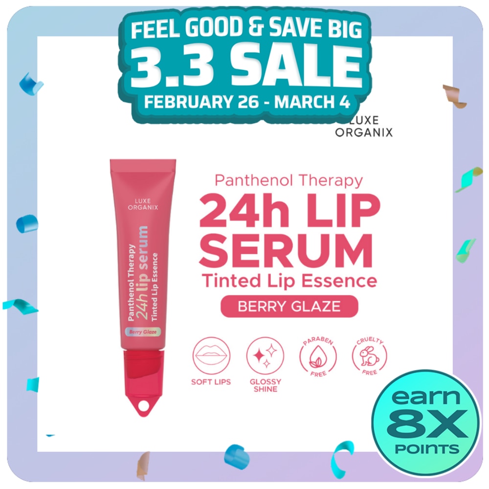 LUXE ORGANIX Panthenol Therapy 24H Lip Serum Tinted Lip Essence Berry Glaze 10G