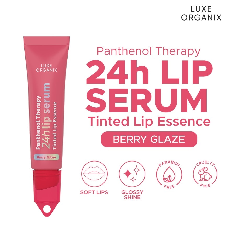 LUXE ORGANIX Panthenol Therapy 24H Lip Serum Tinted Lip Essence Berry Glaze 10G