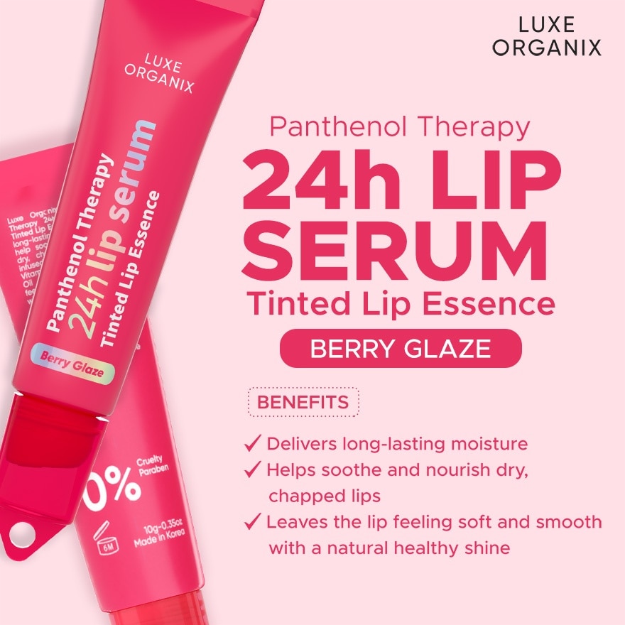 LUXE ORGANIX Panthenol Therapy 24H Lip Serum Tinted Lip Essence Berry Glaze 10G