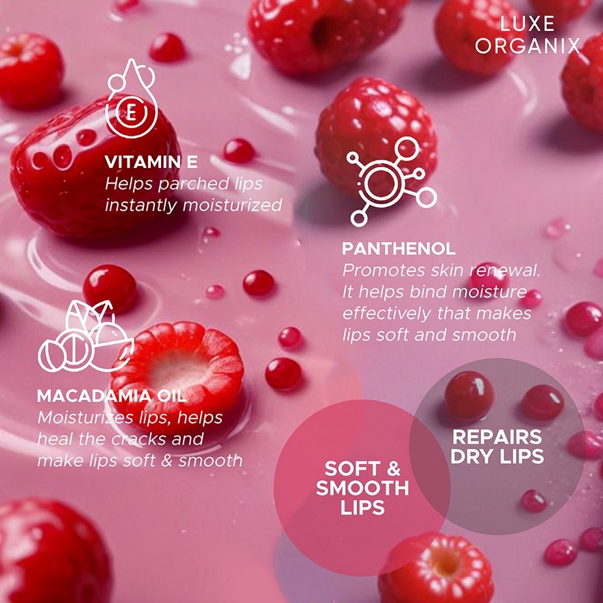 LUXE ORGANIX Panthenol Therapy 24H Lip Serum Tinted Lip Essence Berry Glaze 10G