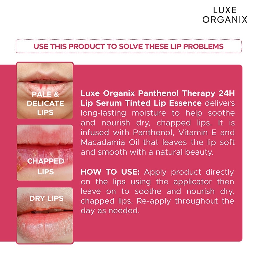 LUXE ORGANIX Panthenol Therapy 24H Lip Serum Tinted Lip Essence Berry Glaze 10G