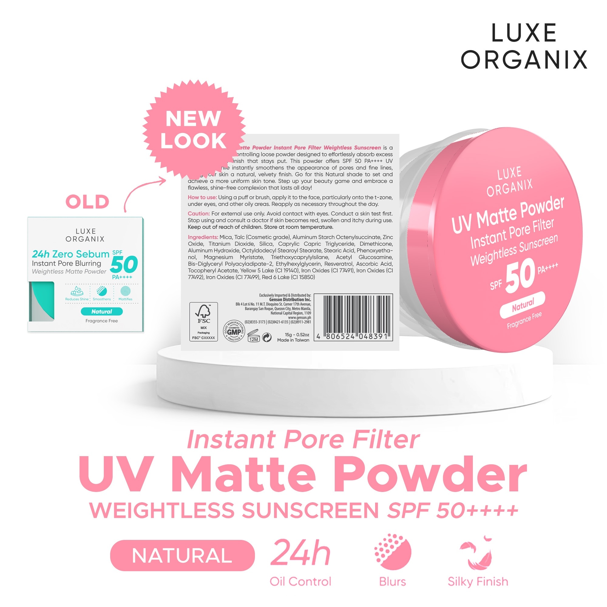 LUXE ORGANIX UV Matte Powder Instant Pore Filter Natural Weightless Sunscreen 15g