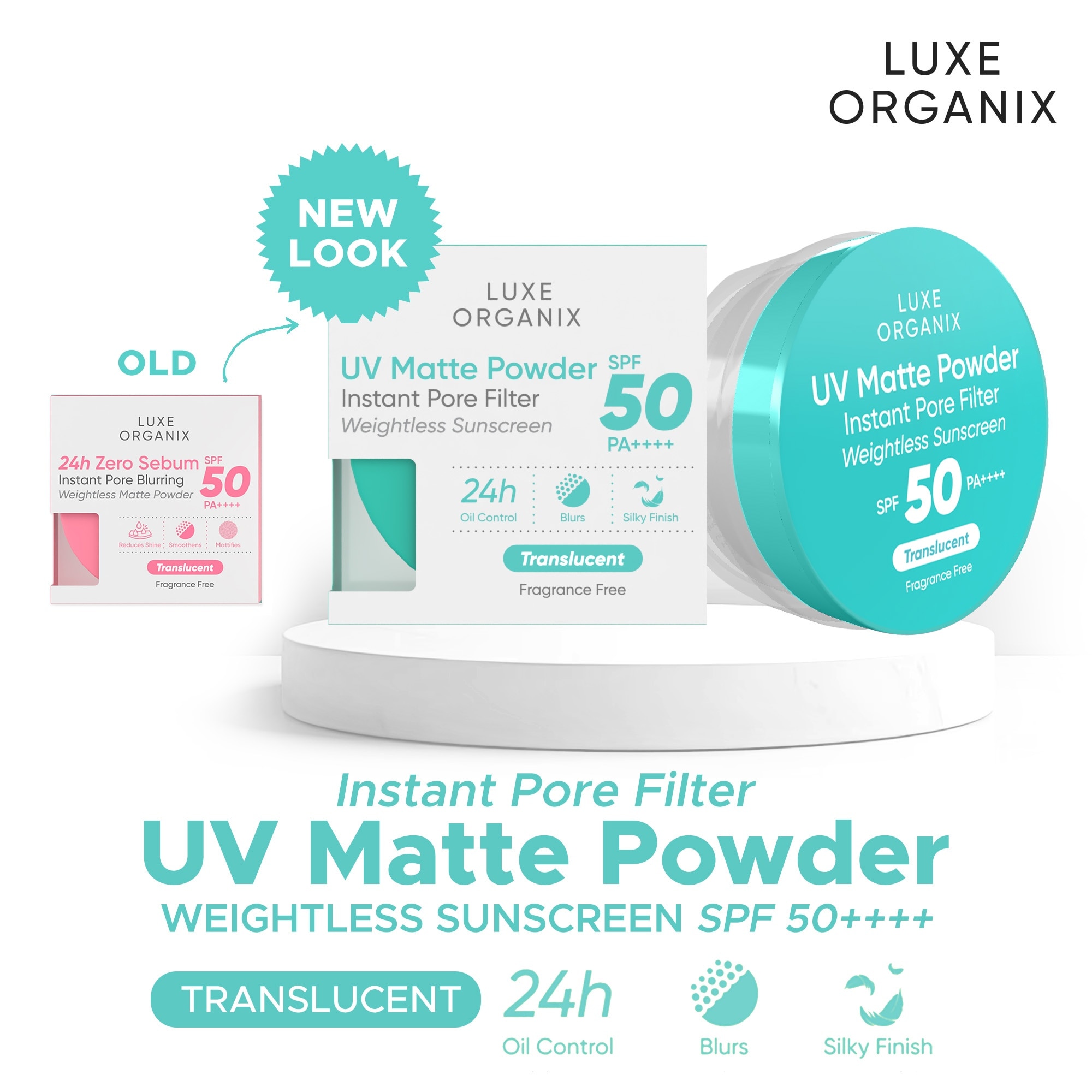 LUXE ORGANIX UV Matte Powder Instant Pore Filter Translucent Weightless Sunscreen 15g