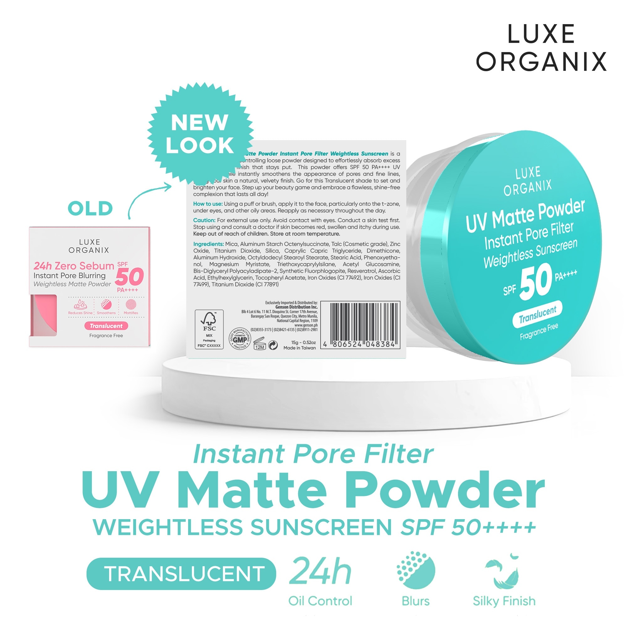 LUXE ORGANIX UV Matte Powder Instant Pore Filter Translucent Weightless Sunscreen 15g