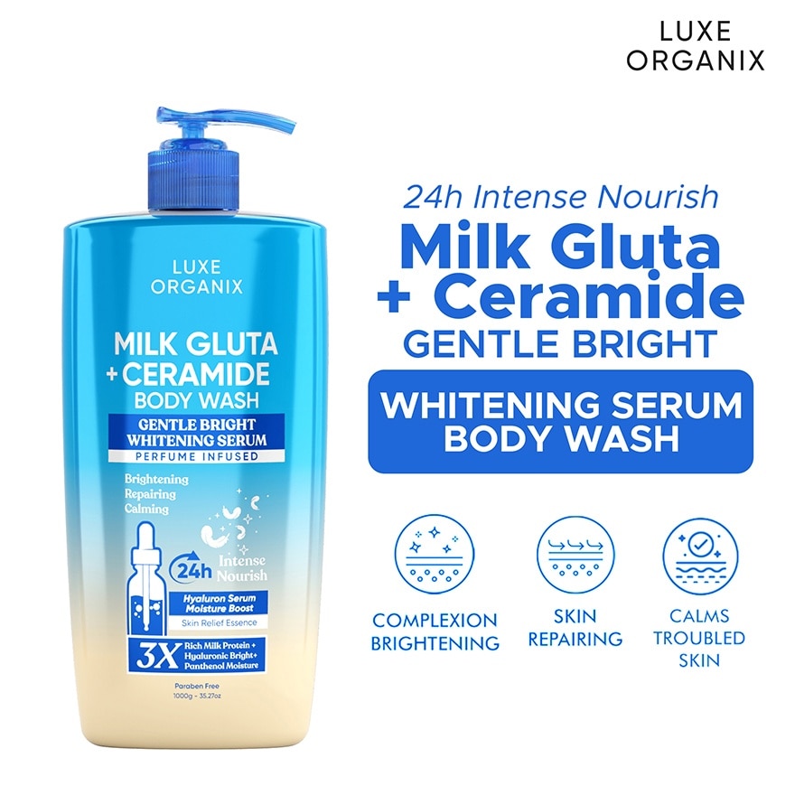 Luxe Organix Milk Gluta + Ceramide Gentle Bright Whitening Serum Perfume Infused Body Wash 1000G