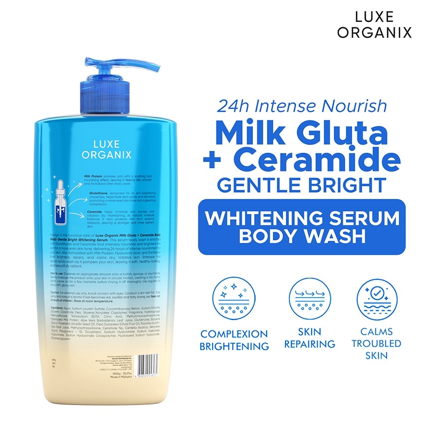 Luxe Organix Milk Gluta + Ceramide Gentle Bright Whitening Serum Perfume Infused Body Wash 1000G