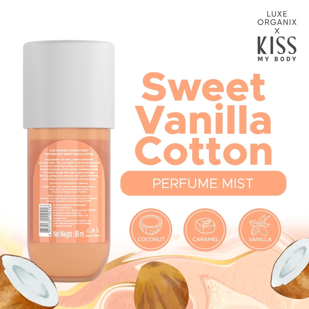 LUXE ORGANIX Kiss My Body Sweet Vanilla Cotton Perfume Mist 88ml