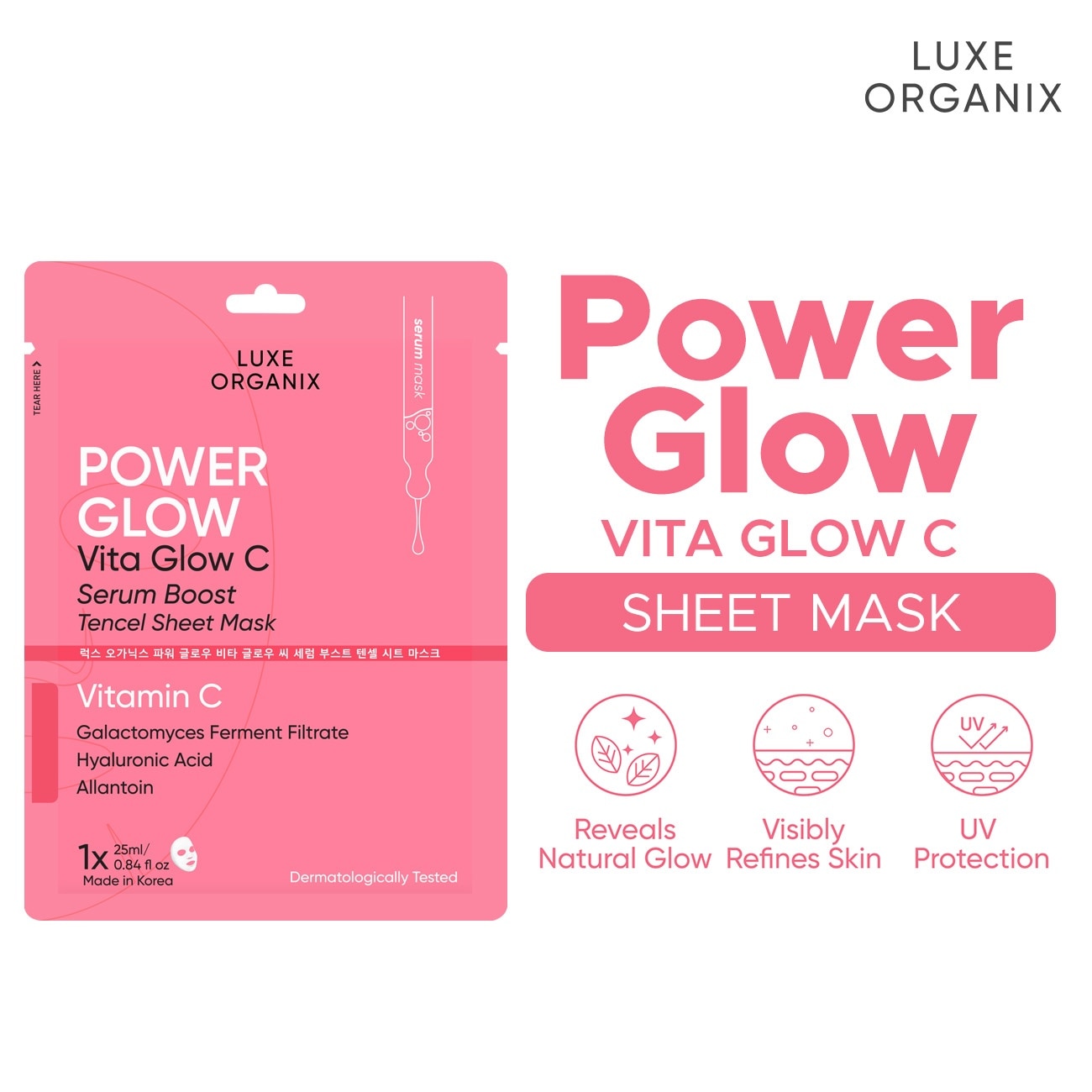 Luxe Organix Power Glow Serum Boost Sheet Mask 25ml