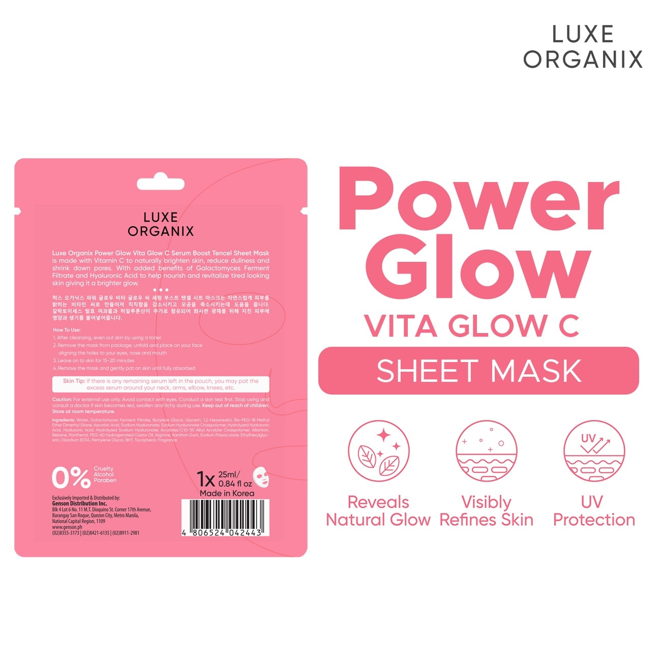Luxe Organix Power Glow Serum Boost Sheet Mask 25ml