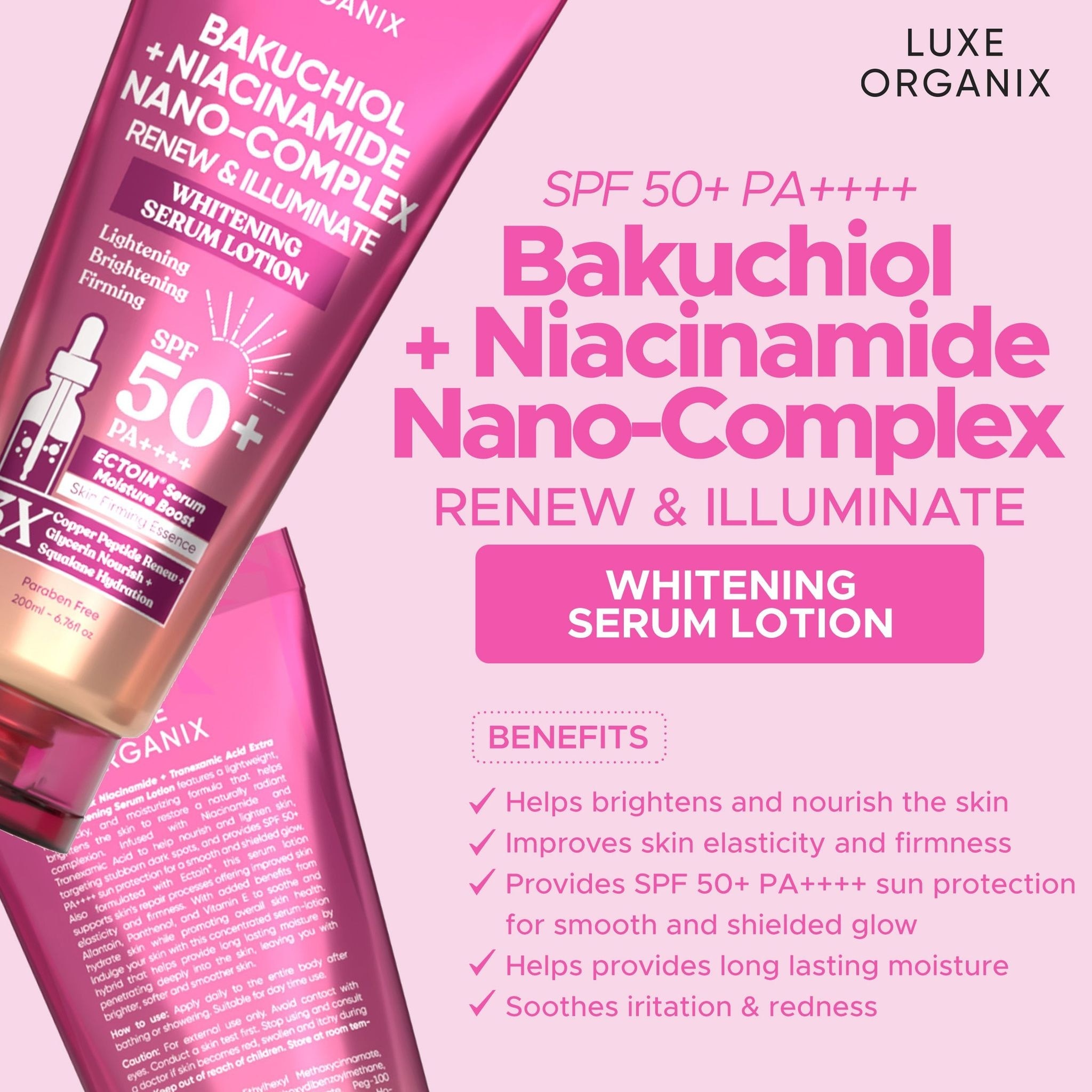 Luxe Organix Bakuchiol + Niacinamide Nano-Complex Serum Lotion SPF 50 200ml