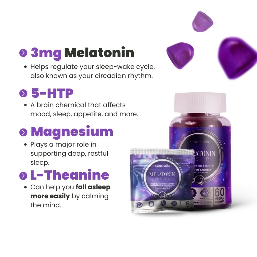 HEALTH FUSION Melatonin With 5-HTP Gummy Food Supplement 5 gummies