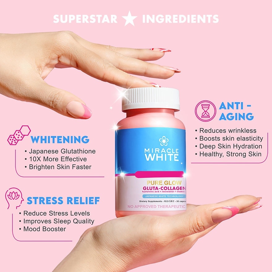 MIRACLE WHITE Pure Glow Gluta-Collagen 30 Capsules