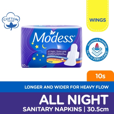 MODESS Modess All Night Extra Long with Wings Sanitary Napkin 10s Heavy Flow,Fast Absorbing Against Leaks image