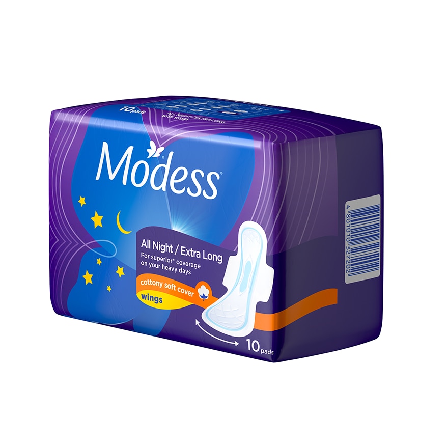 Modess All Night Extra Long with Wings Sanitary Napkin 10s Heavy Flow,Fast Absorbing Against Leaks image