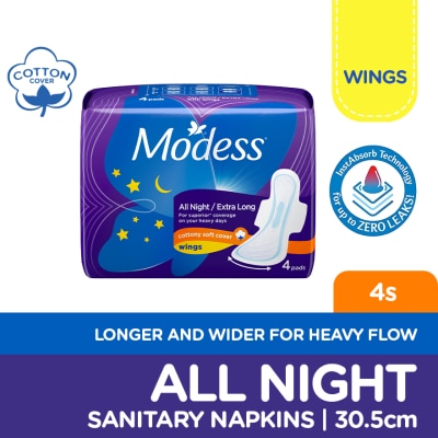 MODESS Modess All Night Extra Long with Wings Sanitary Napkin 4s Heavy Flow, Fast Absorbing Against Leaks image