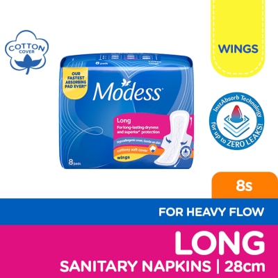 MODESS Modess Long Cottony Soft with Wings Sanitary Napkin 8s Regular Flow, Fast Absorbing vs Leaks image