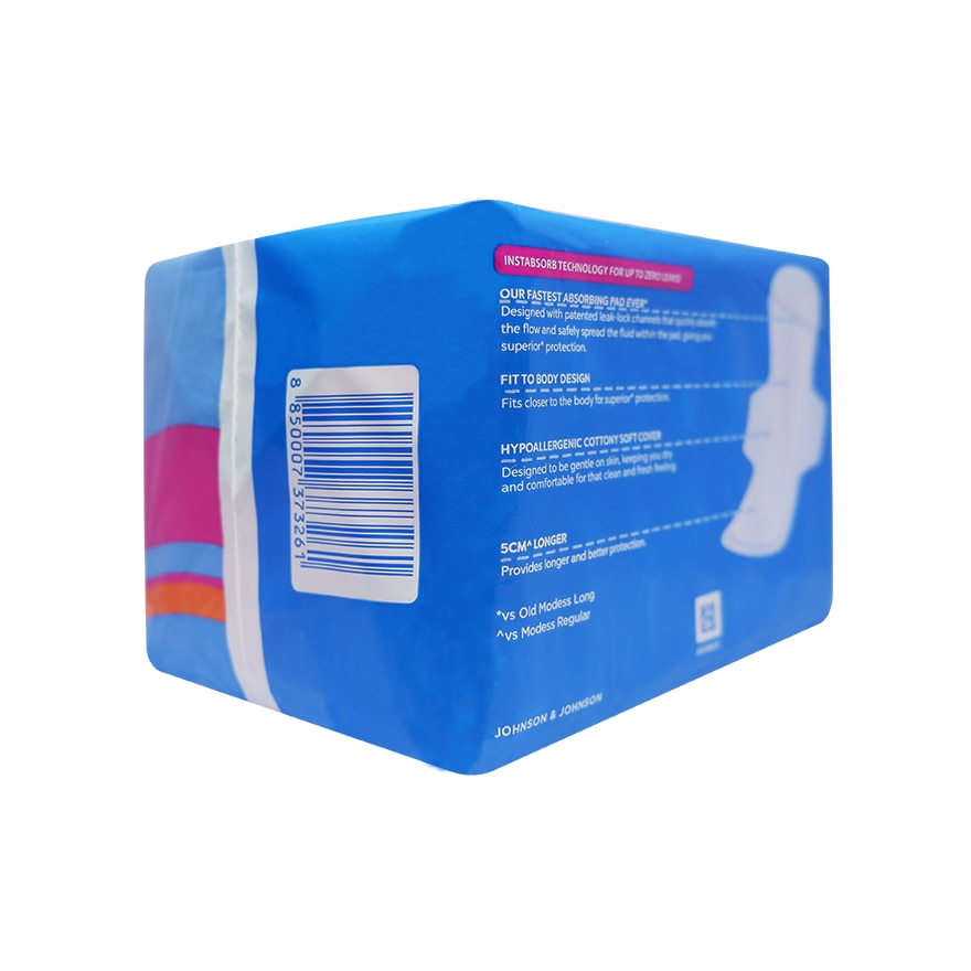 Modess Long Cottony Soft with Wings Sanitary Napkin 8s Regular Flow, Fast Absorbing vs Leaks image