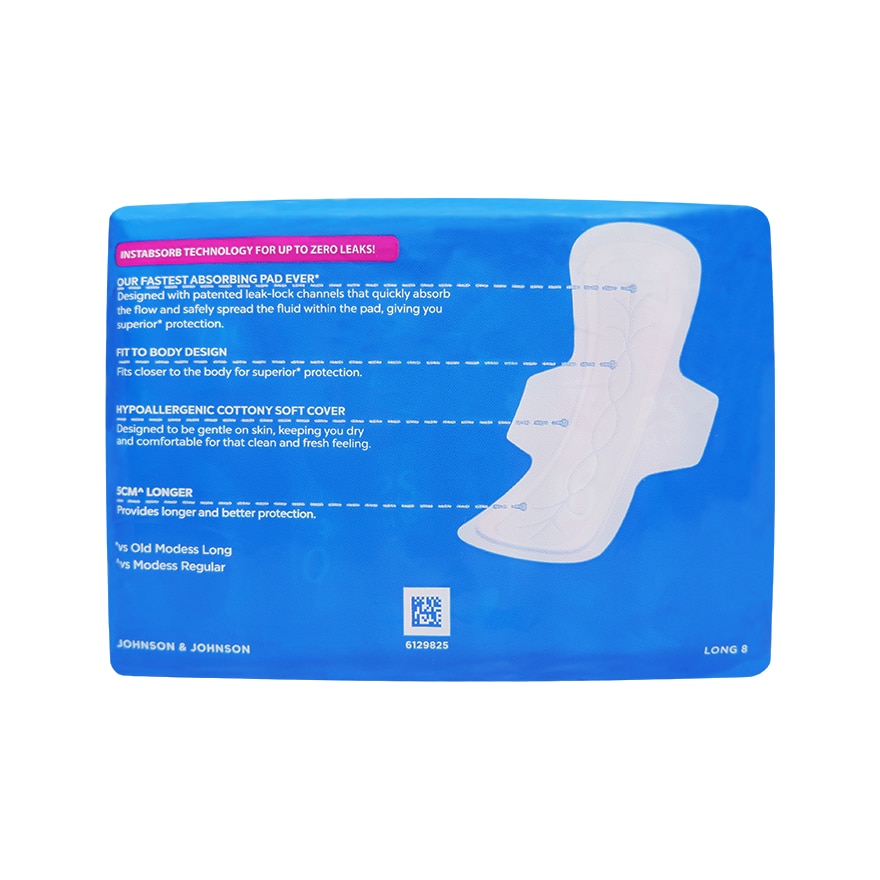 Modess Long Cottony Soft with Wings Sanitary Napkin 8s Regular Flow, Fast Absorbing vs Leaks image