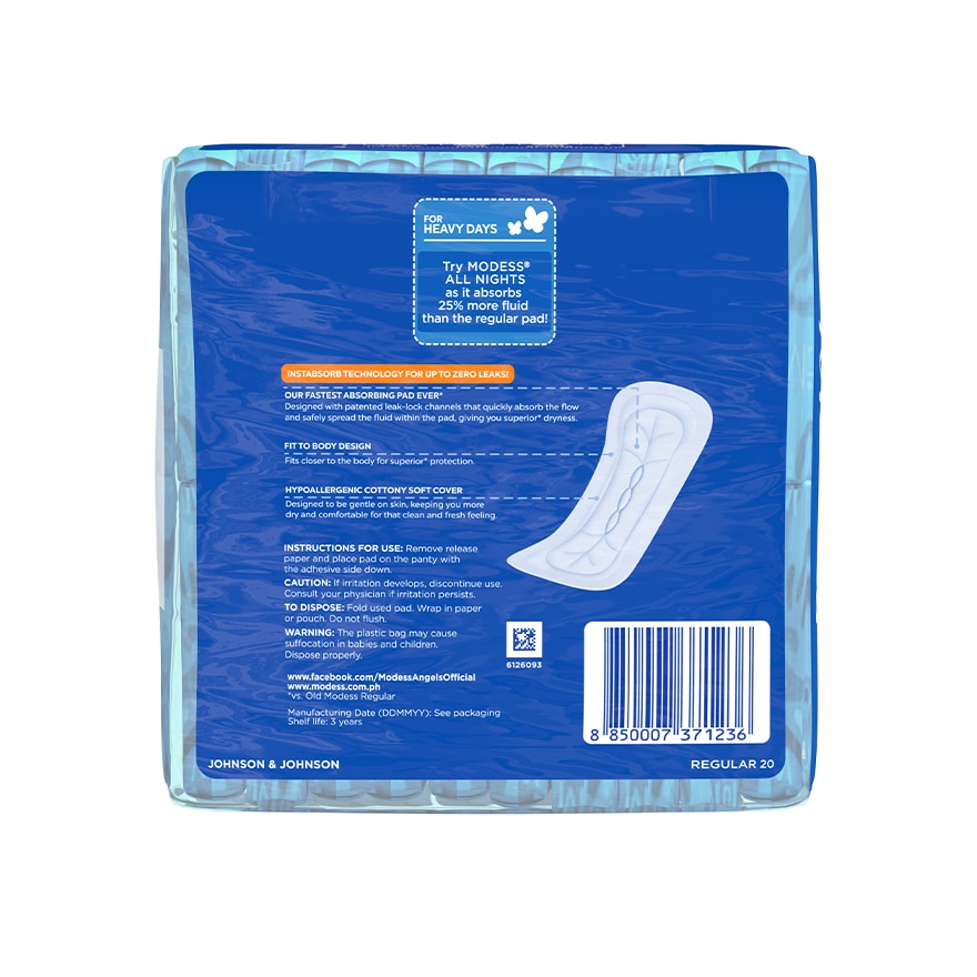 Modess Regular Cottony Soft Non Wing Sanitary Napkin 20s Regular Flow,Fast Absorbing Against Leaks image