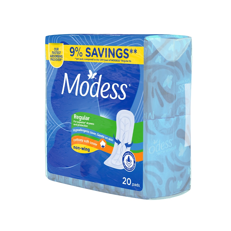 Modess Regular Cottony Soft Non Wing Sanitary Napkin 20s Regular Flow,Fast Absorbing Against Leaks image