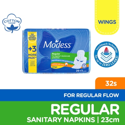 MODESS Modess Regular Cottony Soft with Wings Sanitary Napkins 32s Regular Flow, Fast Absorbing vs Leaks image