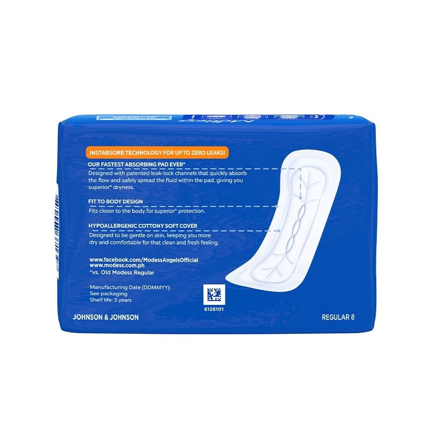 Modess Regular Cottony Soft Non Wing Sanitary Napkin 8s Regular Flow, Fast Absorbing Against Leaks image