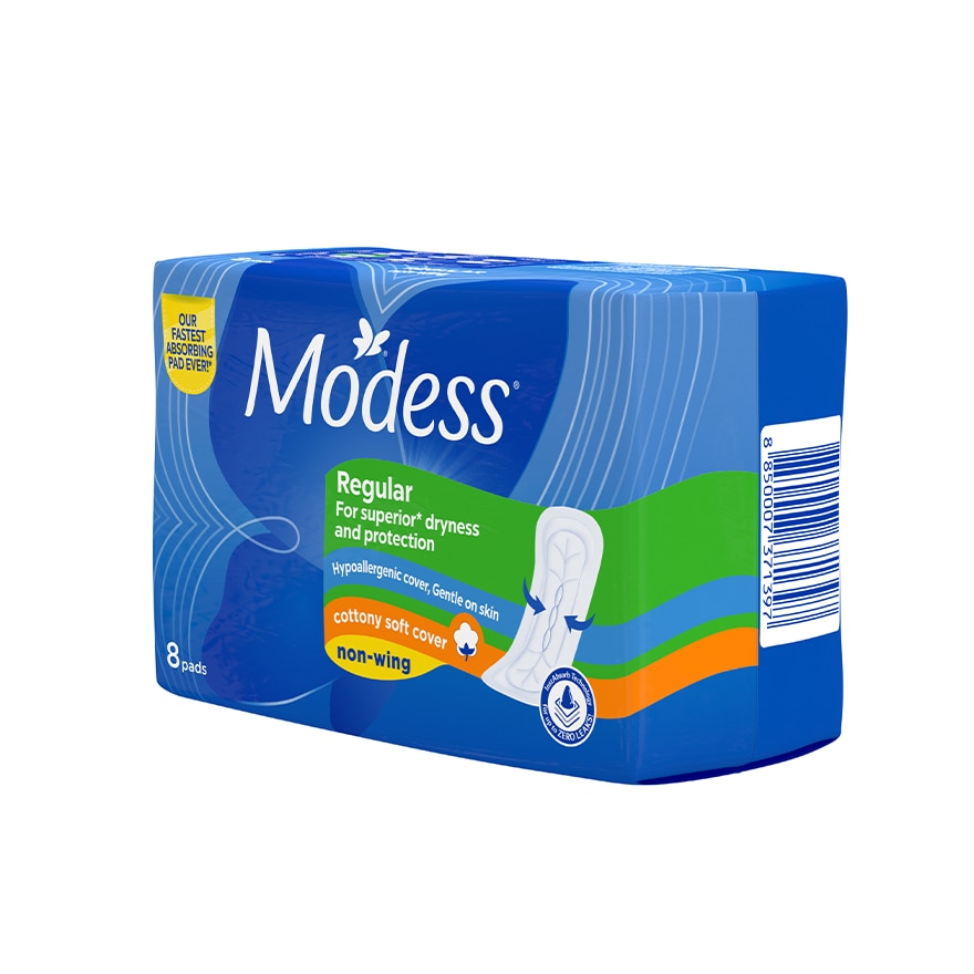 Modess Regular Cottony Soft Non Wing Sanitary Napkin 8s Regular Flow, Fast Absorbing Against Leaks image