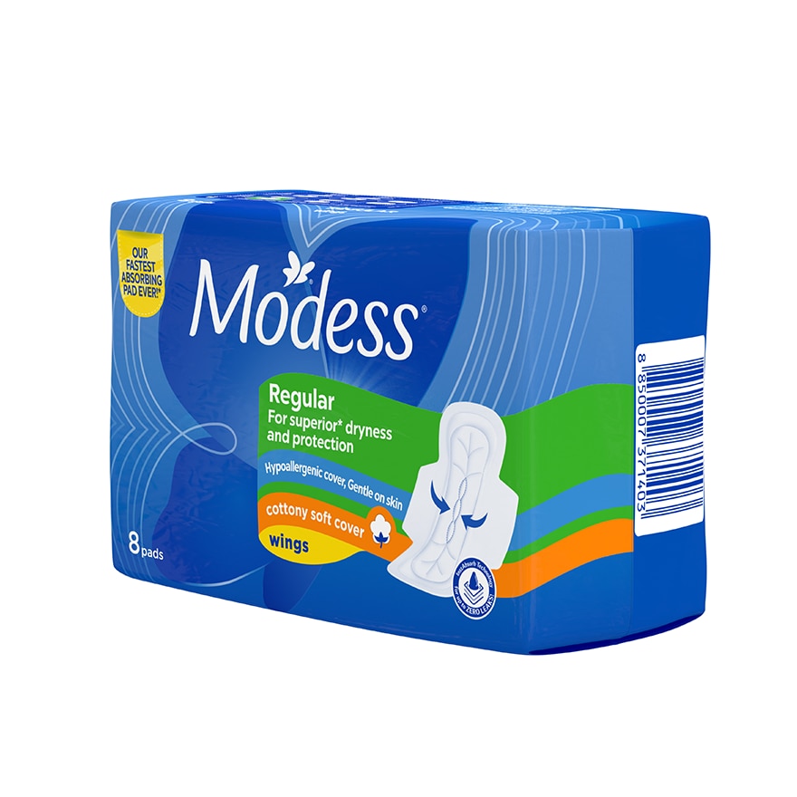 Modess Regular Cottony Soft with Wings Sanitary Napkins 8s Regular Flow, Fast Absorbing vs Leaks image