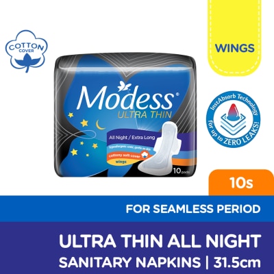 MODESS - Modess All Night Ultra Thin Extra Long with Wings Sanitary Napkin 10s - Med-Heavy Flow,Thin Pad image