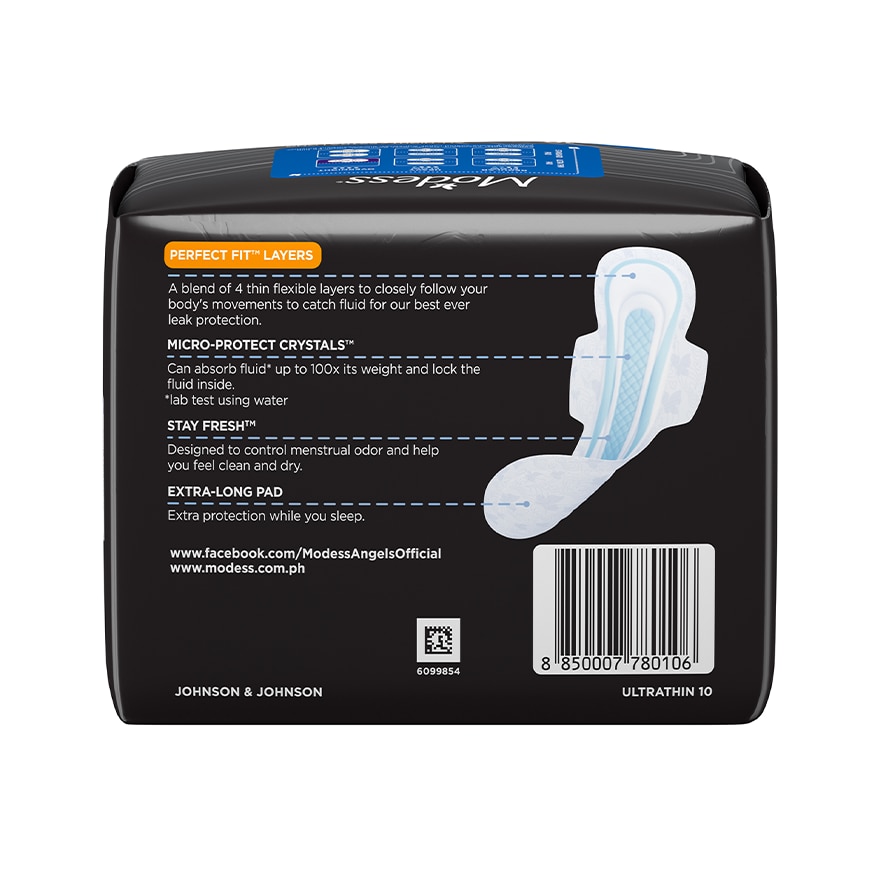 Modess All Night Ultra Thin Extra Long with Wings Sanitary Napkin 10s - Med-Heavy Flow,Thin Pad image