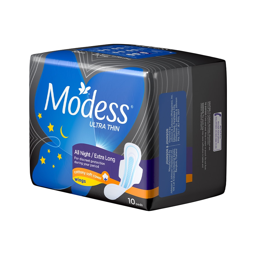 Modess All Night Ultra Thin Extra Long with Wings Sanitary Napkin 10s - Med-Heavy Flow,Thin Pad image