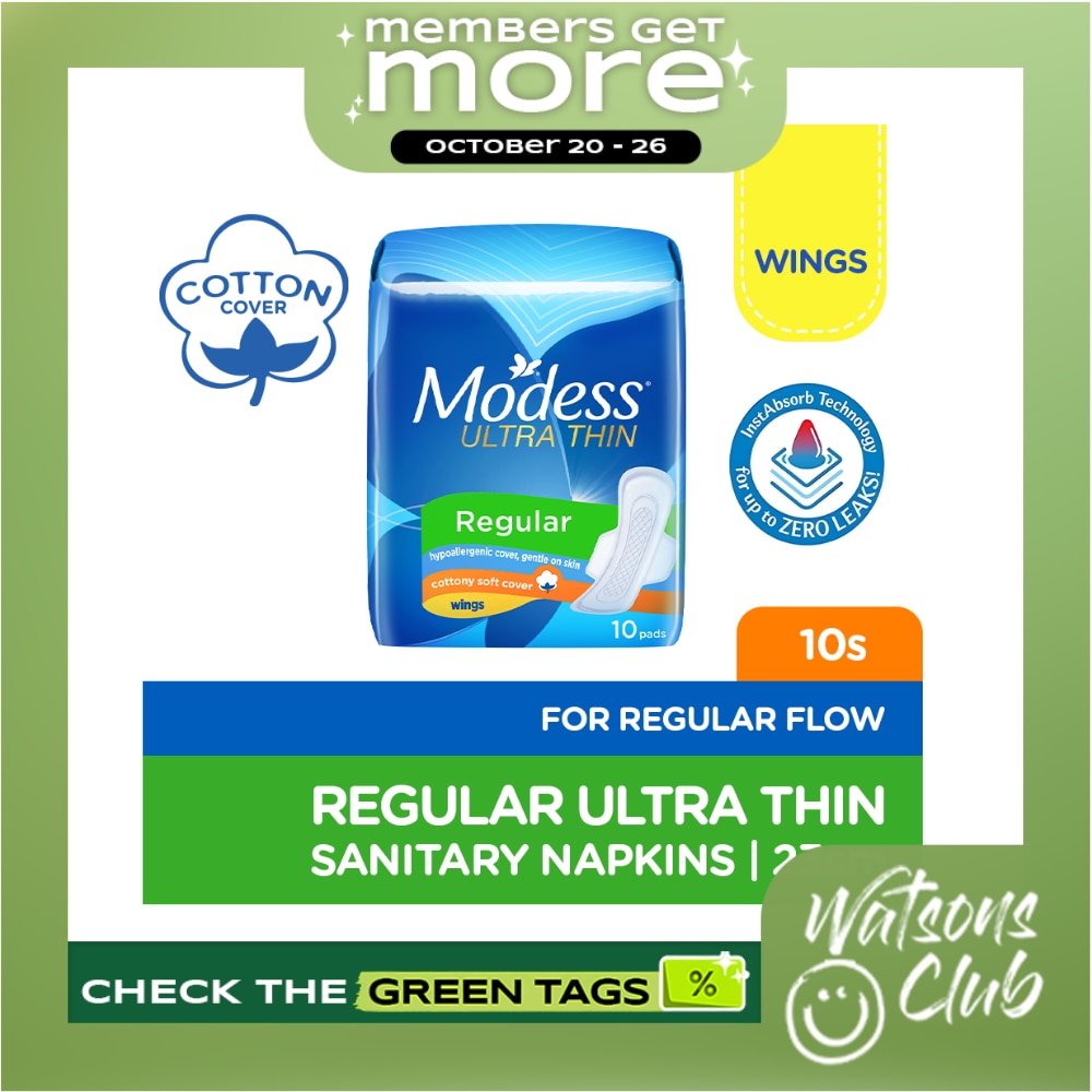 Modess Regular Ultra Thin with Wings Sanitary Napkin 10s Light Flow, Thin Pad image